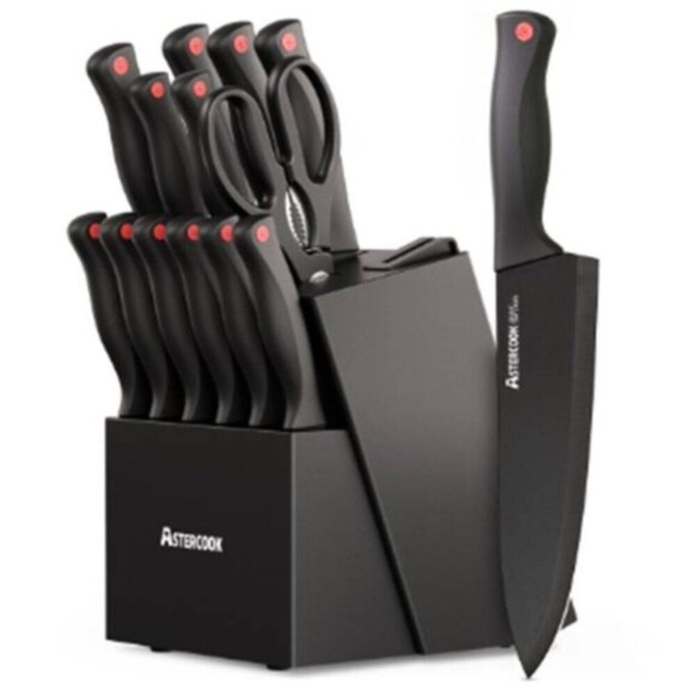 Astercook Kitchen GermanStainless Knife Set 15Pcs Knives Set Built In Sharpener‎